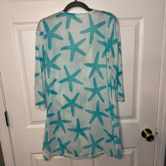 Debbie Katz South Beach Turquoise Starfish Swim Coverup 100% Cotton Size Medium - Picture 5 of 6